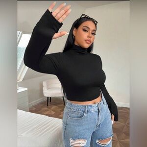 SHEIN Black Turtleneck Long Sleeve Crop Top